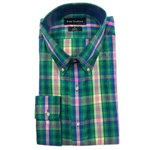 NWT Paul Fredrick Green Pink Plaid Button Up Shirt Men's XL Preppy Spring